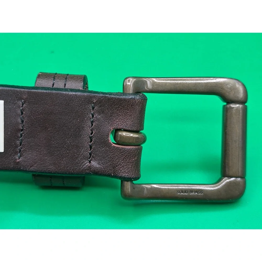 Duluth Trading Co Mens Brown Leather Lifetime Belt Solid Brass Buckle 48 85362